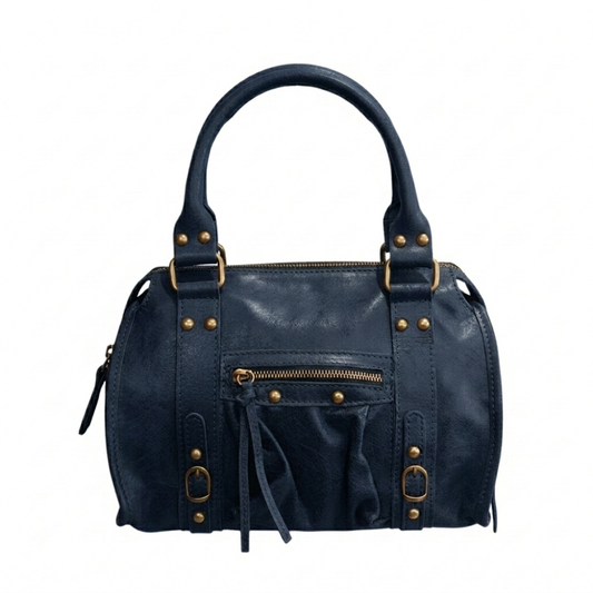 Borsa Media Bag pelle graffiata blu notte