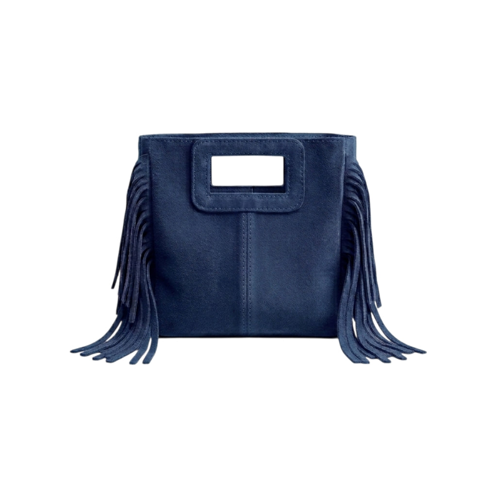 Borsa mini Suede con frange blu notte