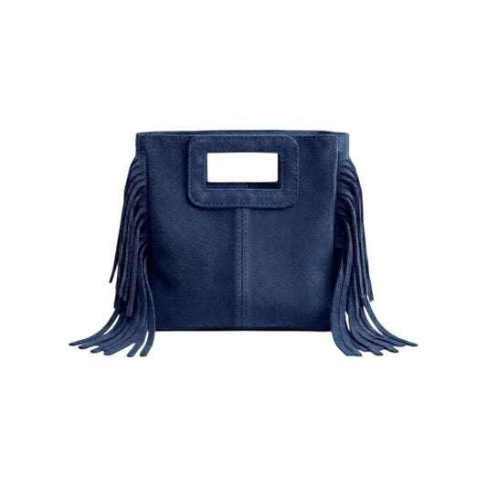 Borsa mini Suede con frange blu notte