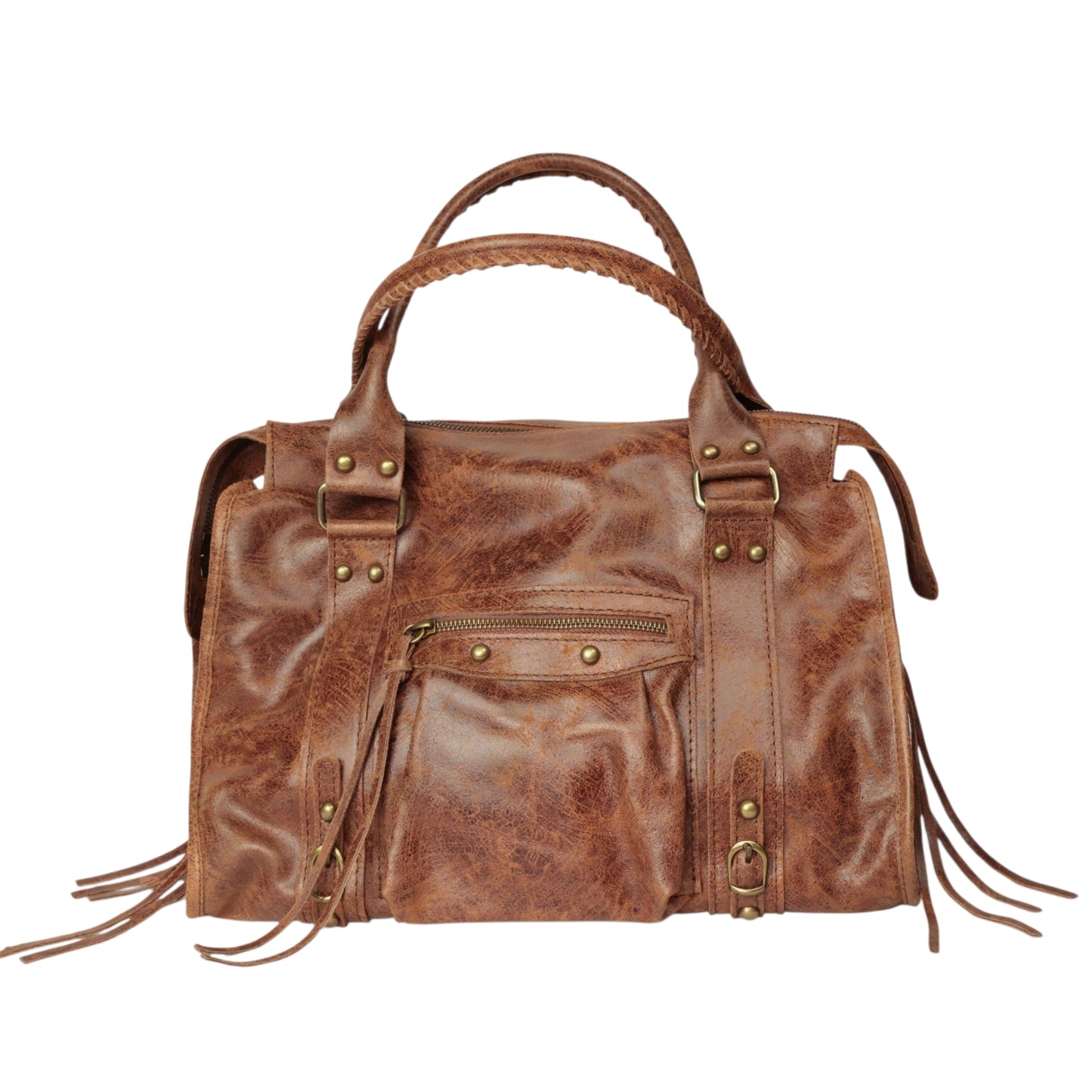 Borsa Maxi Bag pelle graffiata bruciato