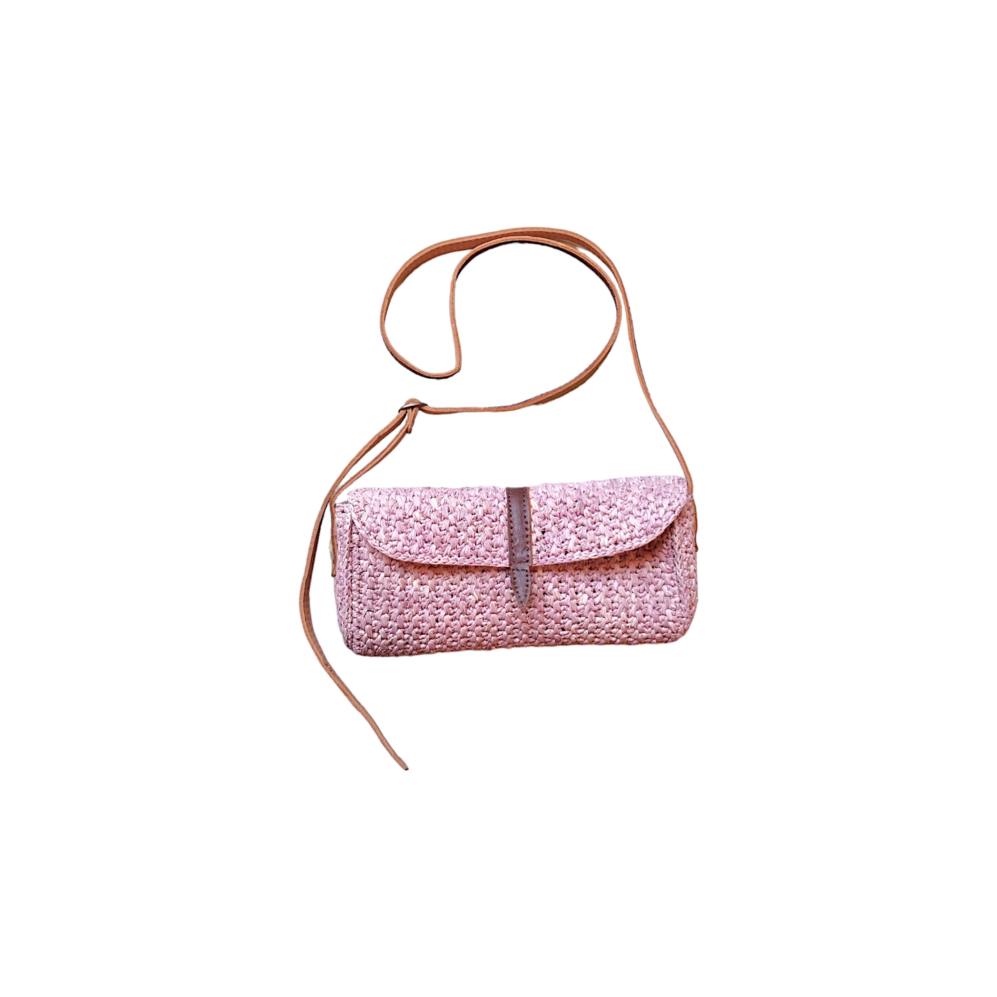 Borsa "baguette" a tracolla in raffia rosa