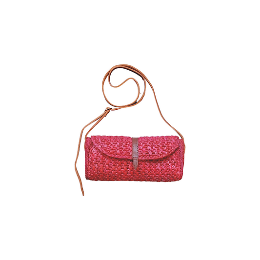 Borsa "baguette" a tracolla in raffia rossa