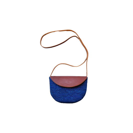 Borsa a tracolla in raffia blu