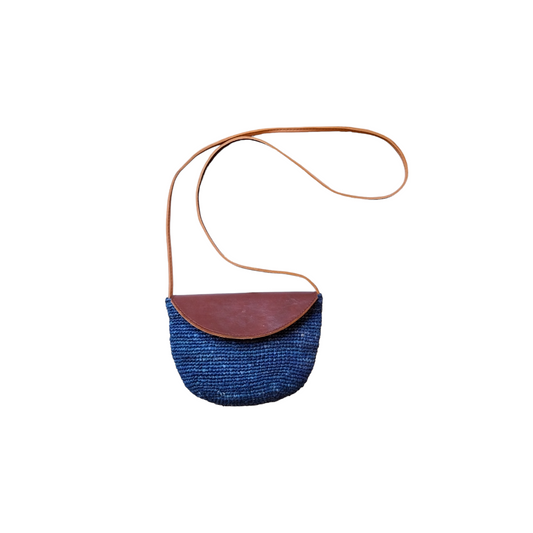 Borsa a tracolla in raffia jeans scuro