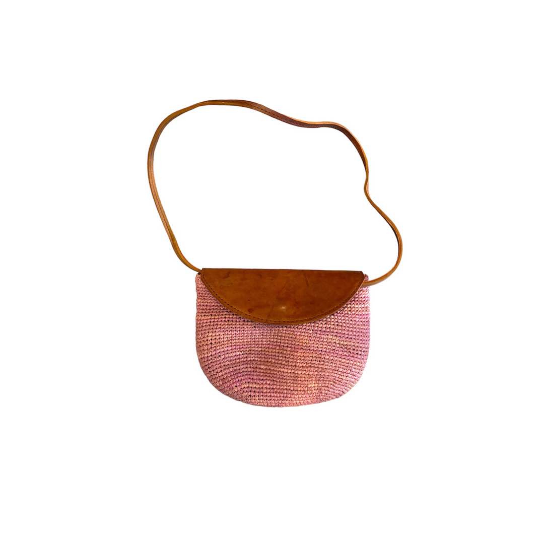 Borsa a tracolla in raffia rosa