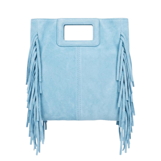 Borsa Maxi Suede con frange celeste