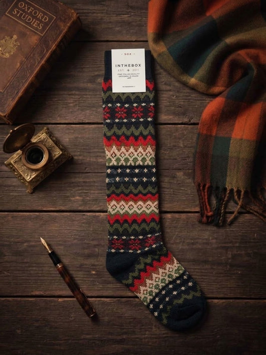 Calze lunghe Fair Isle blu rosso