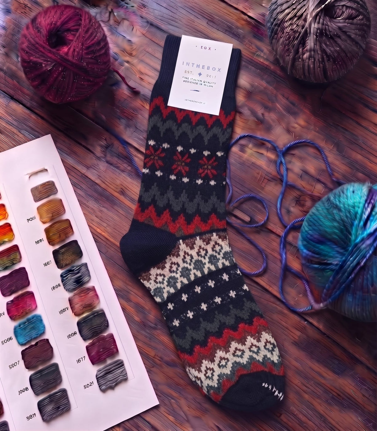Calze corte Fair Isle blu rosso