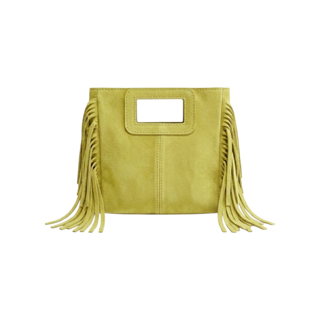 Borsa mini Suede con frange giallo lime