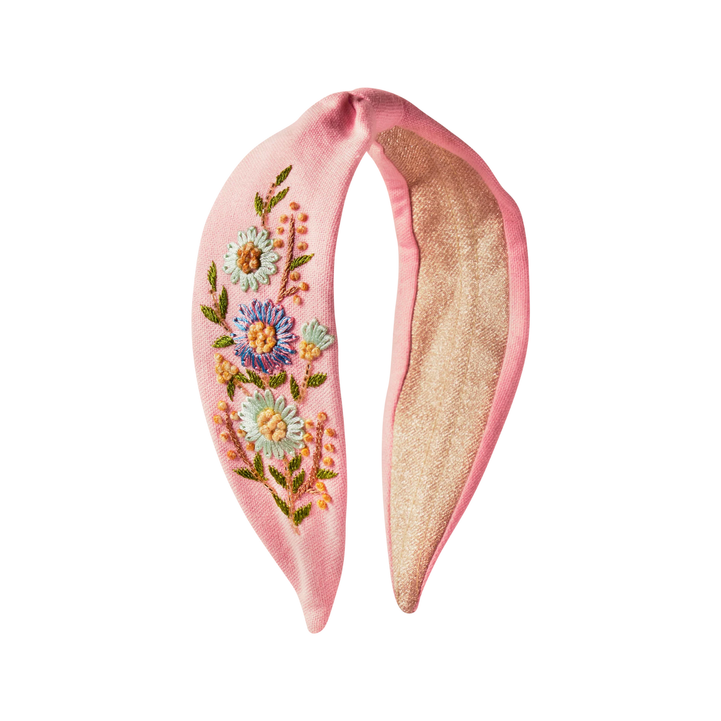 Cerchietto a fascia ricamato cotone rosa floreale