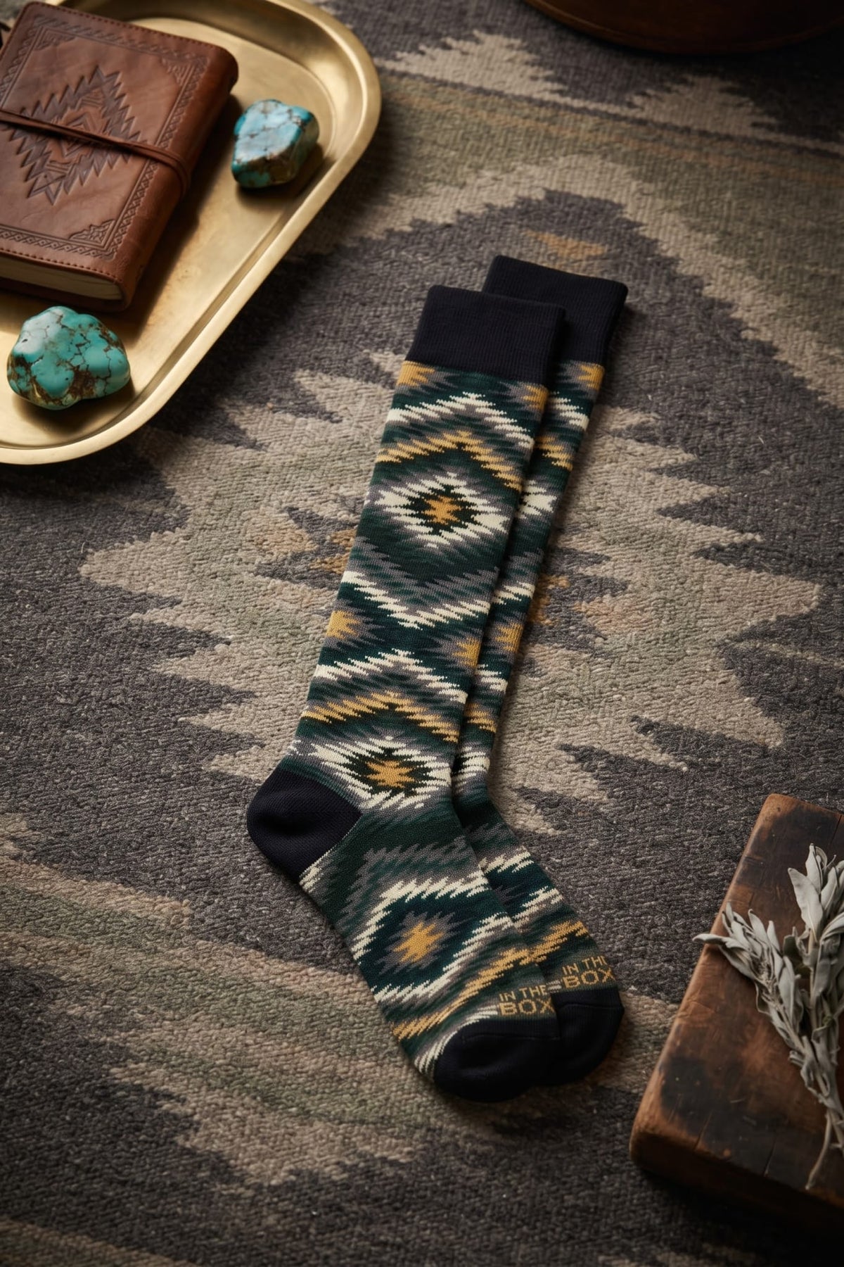 Calze corte Ikat verde scuro