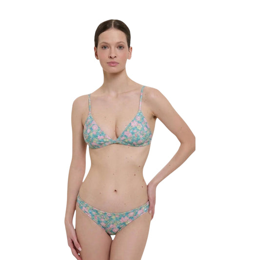 Costume bikini slip classico donna Fiori verdi e rosa Liberty