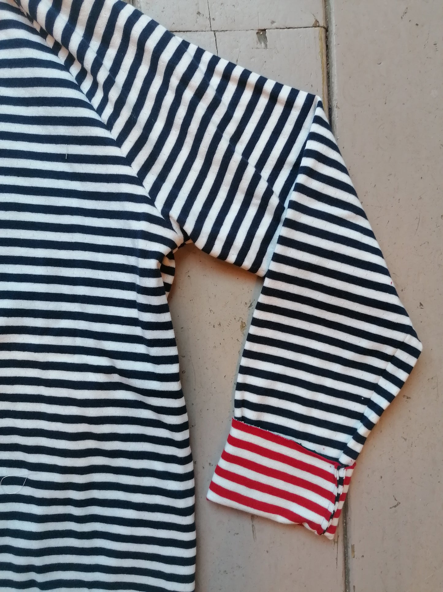 Maglia da donna double face a righine rosso/blu e bianche-da ordinare