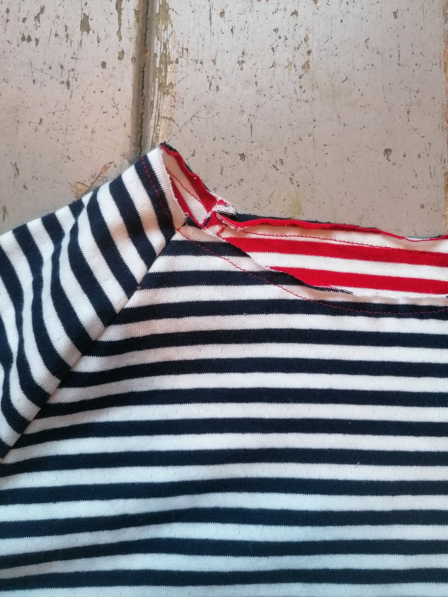 Maglia da donna double face a righine rosso/blu e bianche-da ordinare