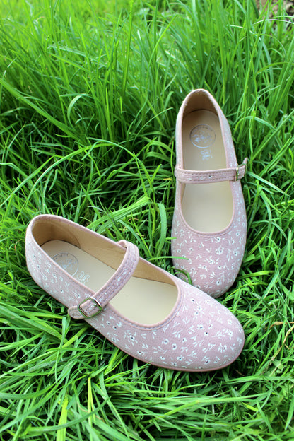 Ballerine in cotone matellassé rosa con fiori