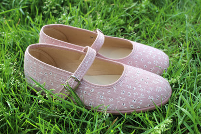 Ballerine in cotone matellassé rosa con fiori