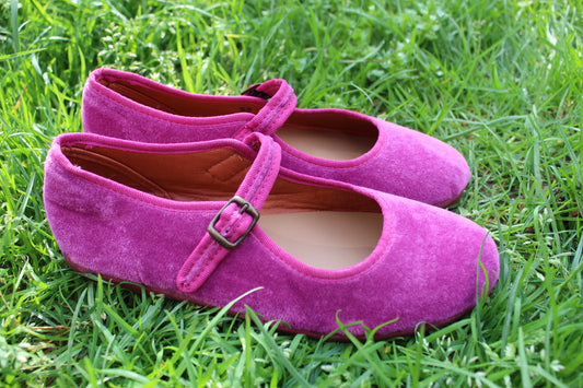 Ballerine in velluto rosa ciclamino