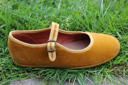 Ballerine in velluto giallo senape