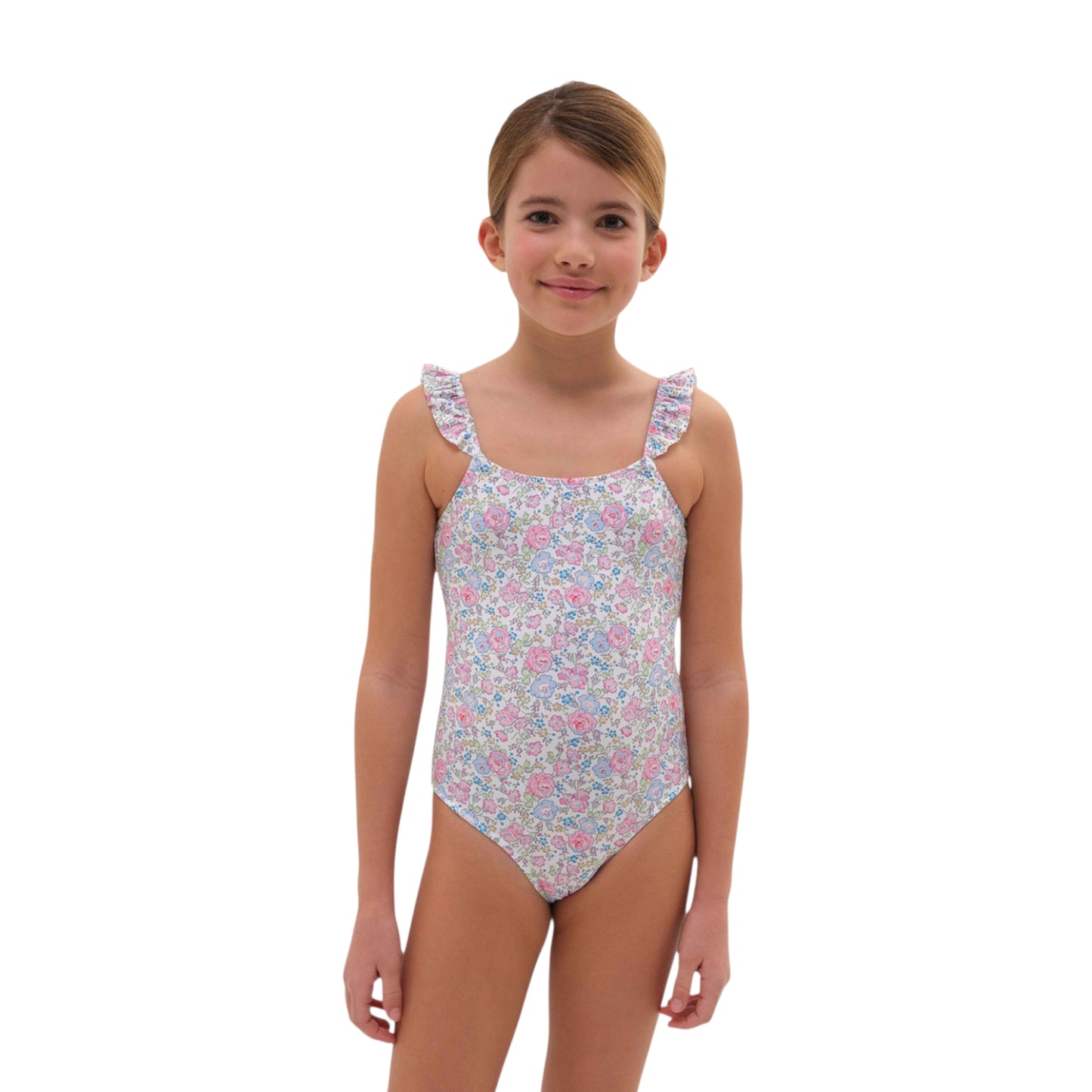 Costume intero rouches bimba bianco Fiori multicolor Liberty