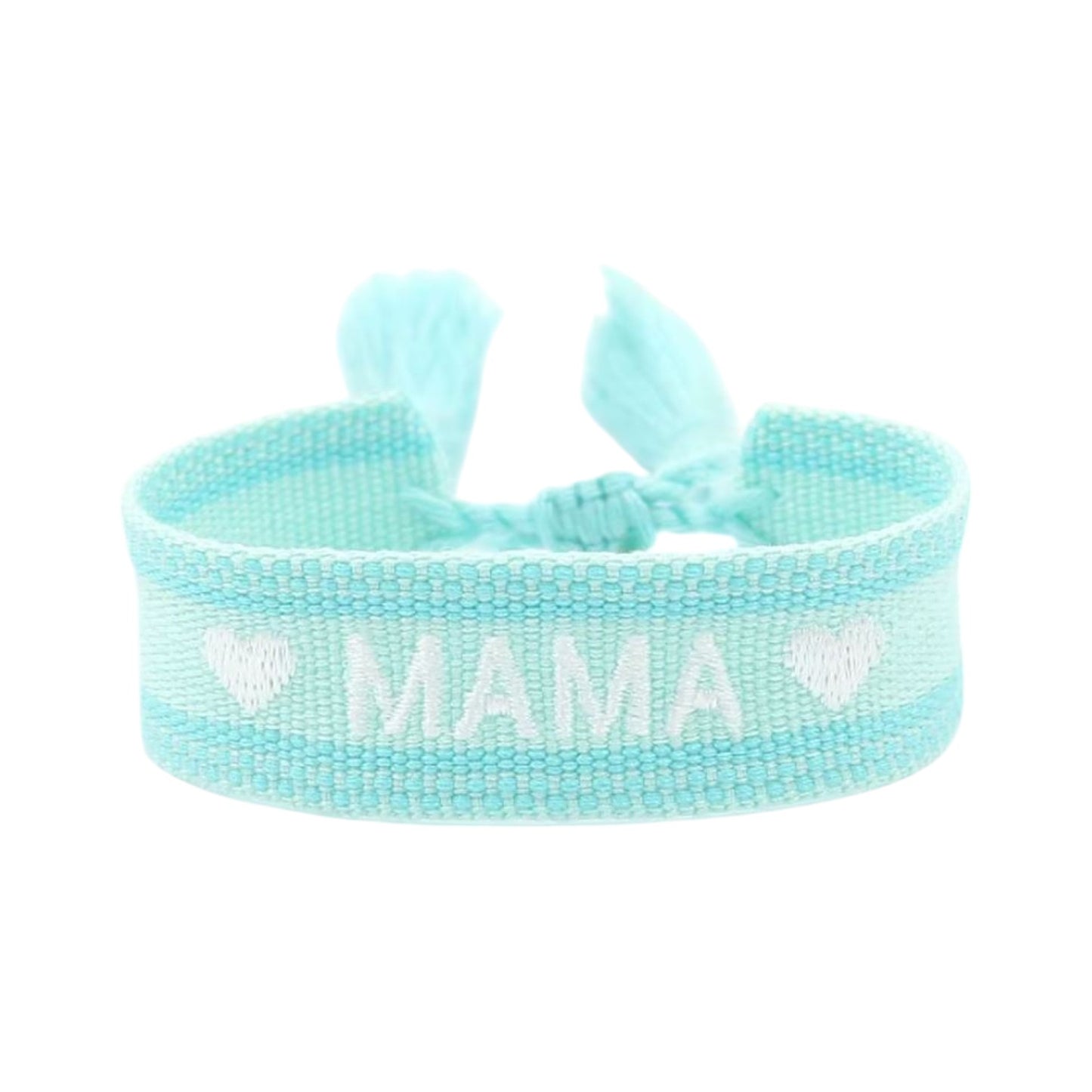 Bracciale in tessuto turchese con scritta Mama ricamata