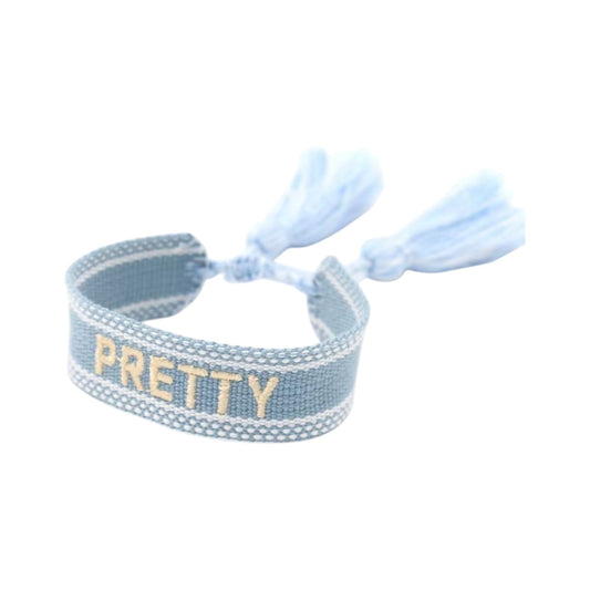 Bracciale in tessuto azzurro con scritta Pretty