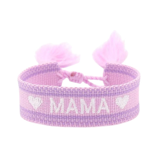 Bracciale in tessuto lilla con scritta Mama ricamata