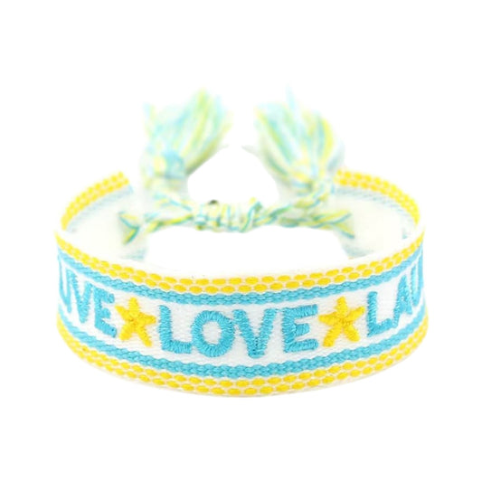 Bracciale in tessuto bianco con scritta Live Love Laugh ricamata