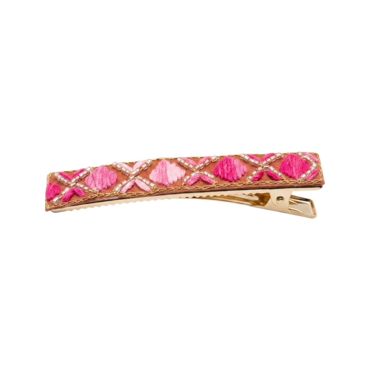 Molletta rettangolare ricamata arancio e rosa