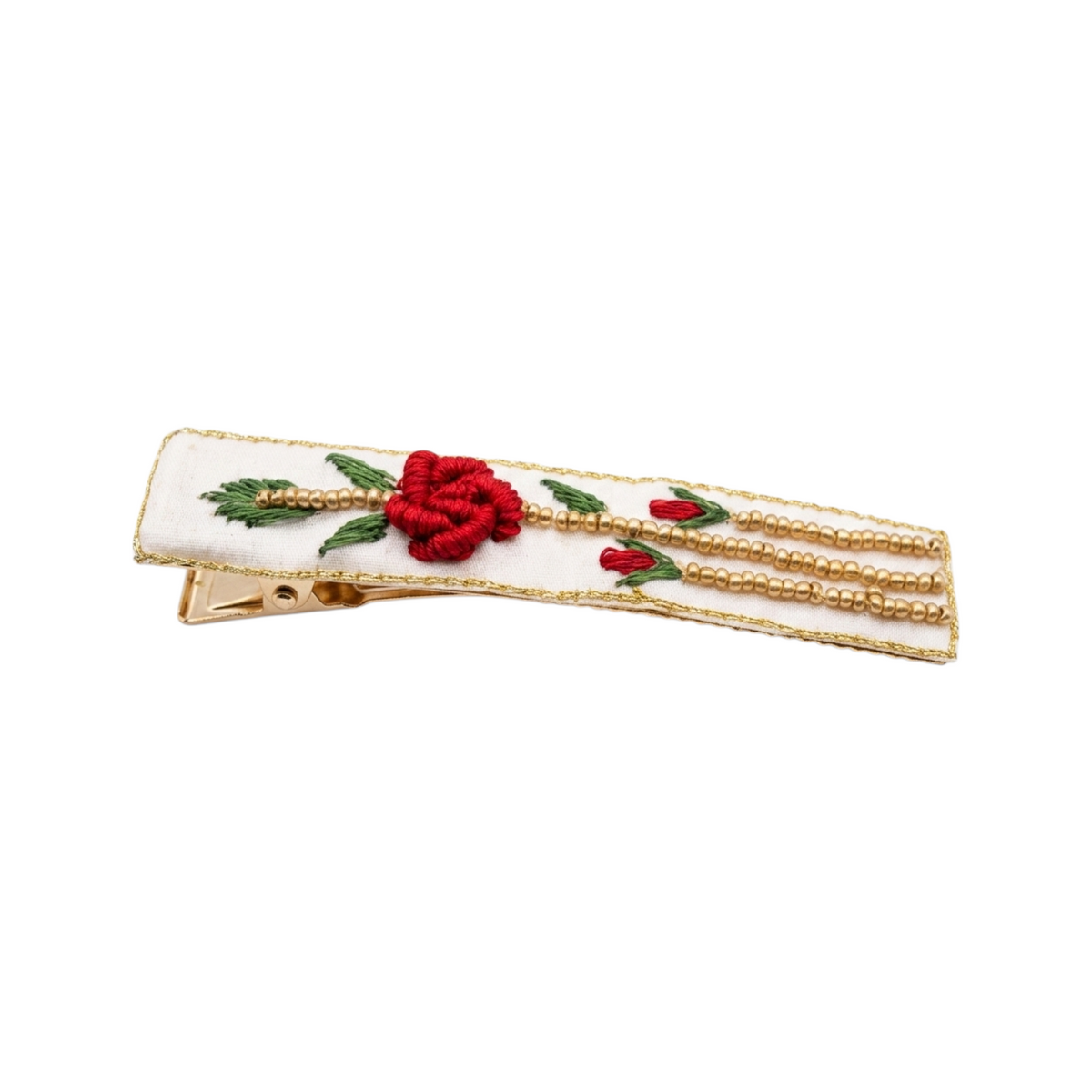 Molletta rettangolare ricamata rosa rossa