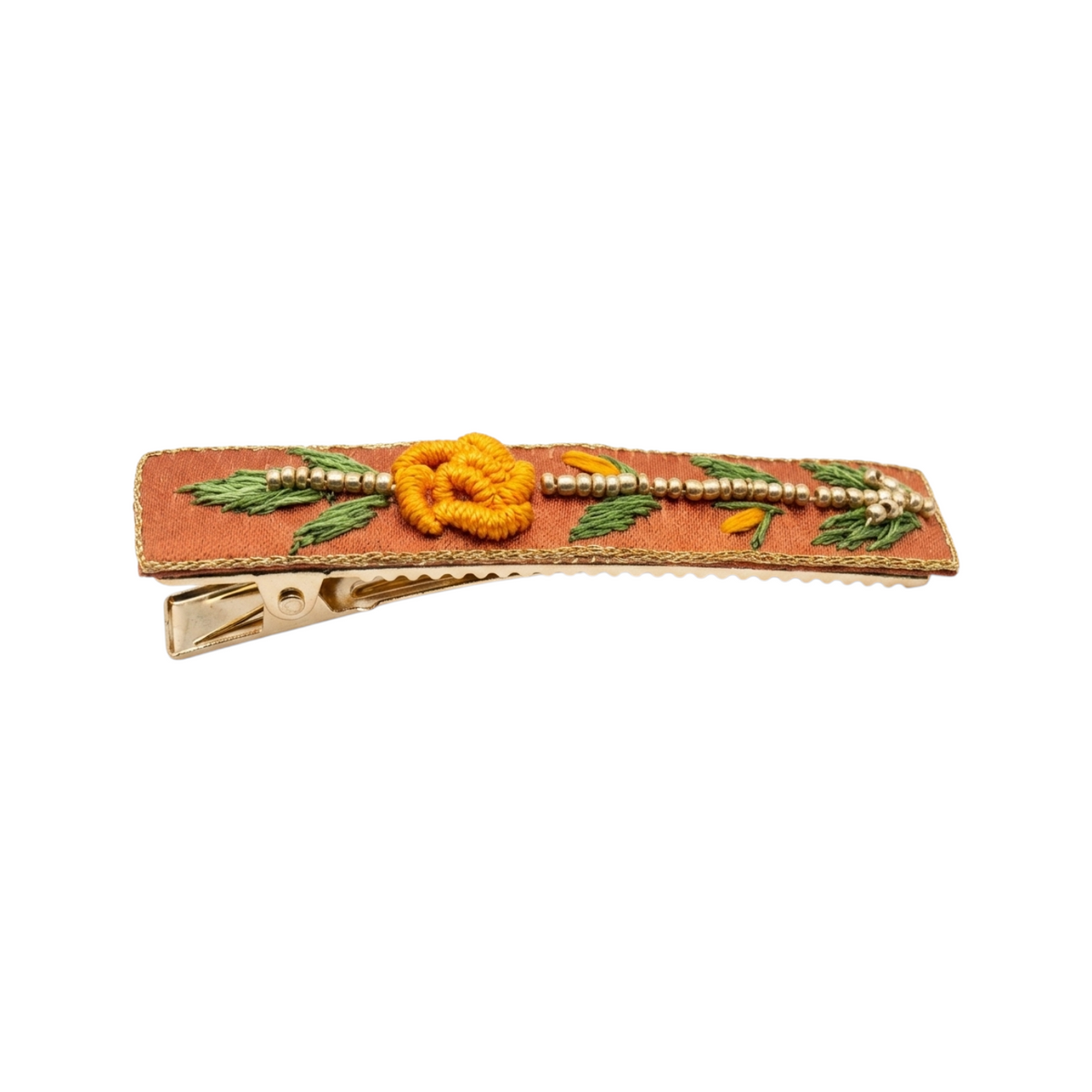 Molletta rettangolare ricamata rosa arancio