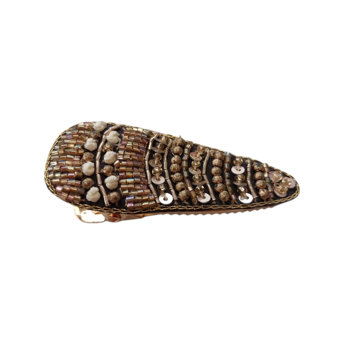 Molletta ovale ricamata marrone con pailettes