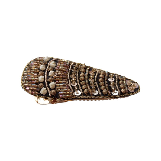 Molletta ovale ricamata marrone con pailettes