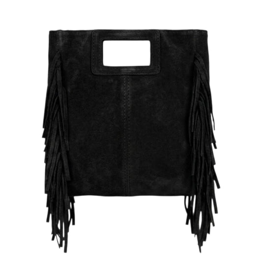 Borsa Maxi Suede con frange nero