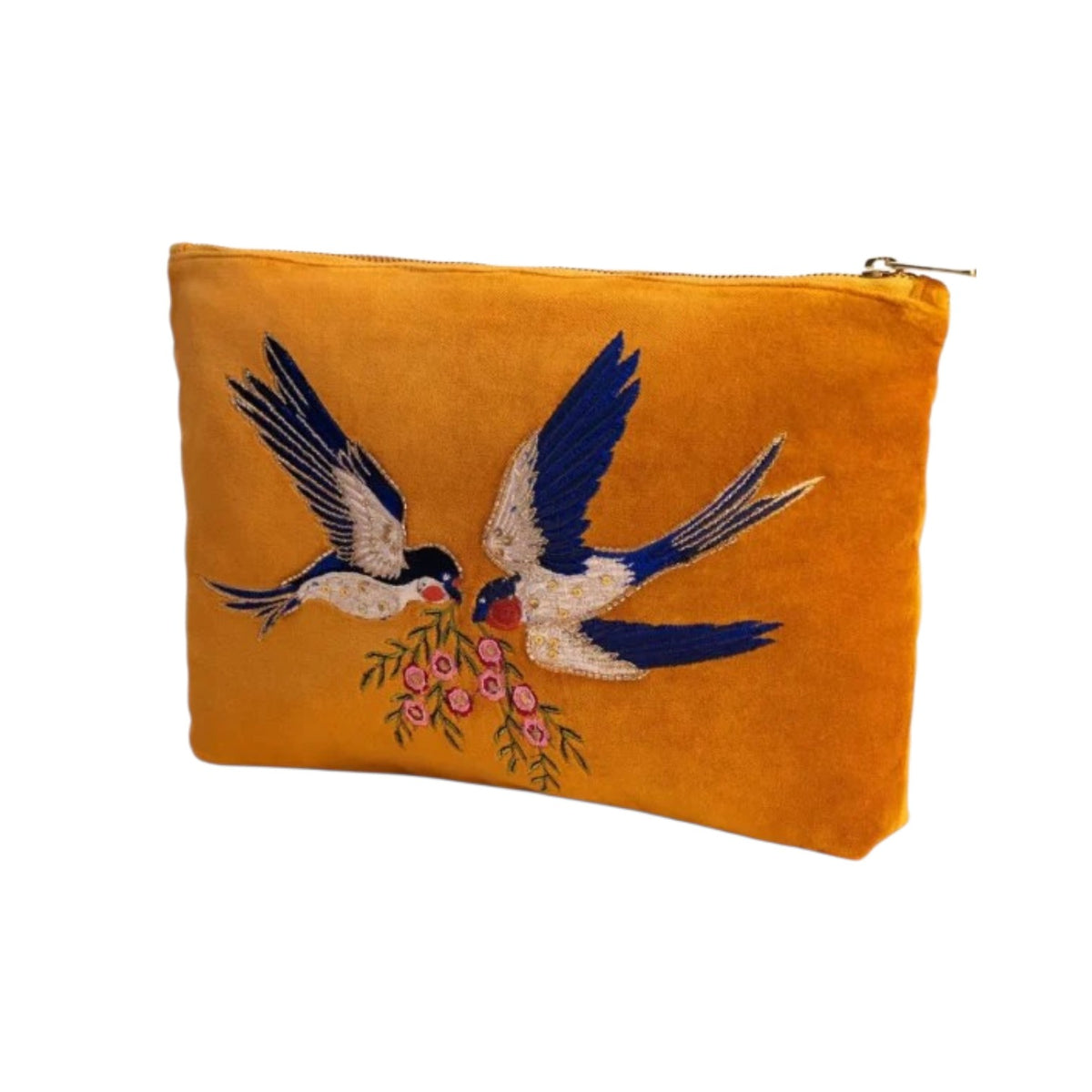 Pochette velluto arancio ricamo Uccellini