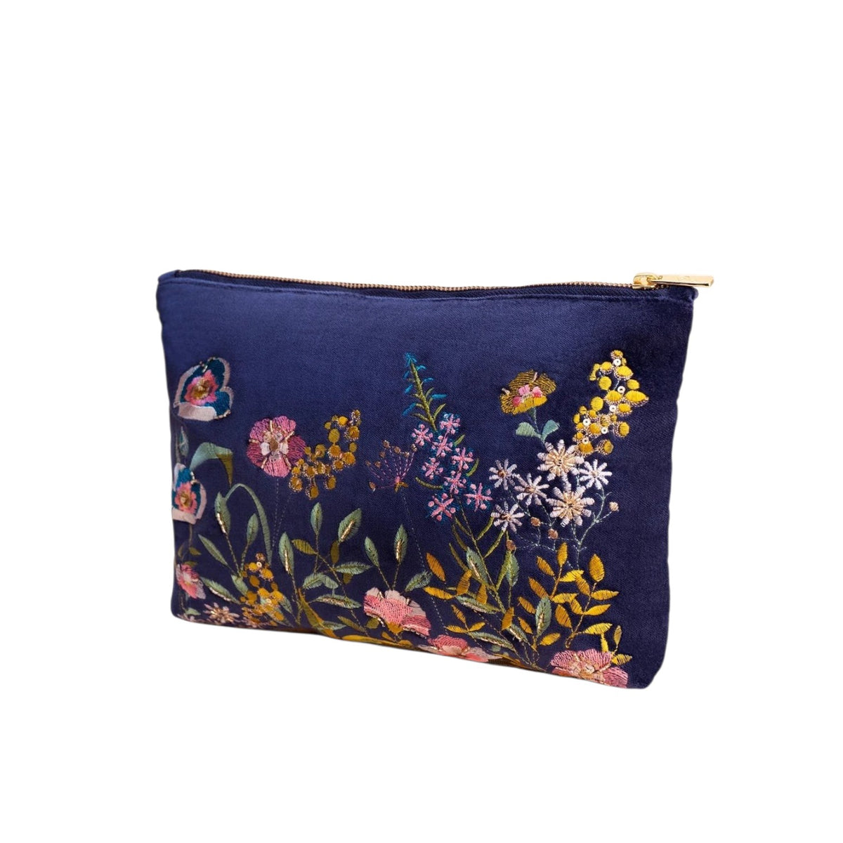 Pochette velluto blu ricamo floreale