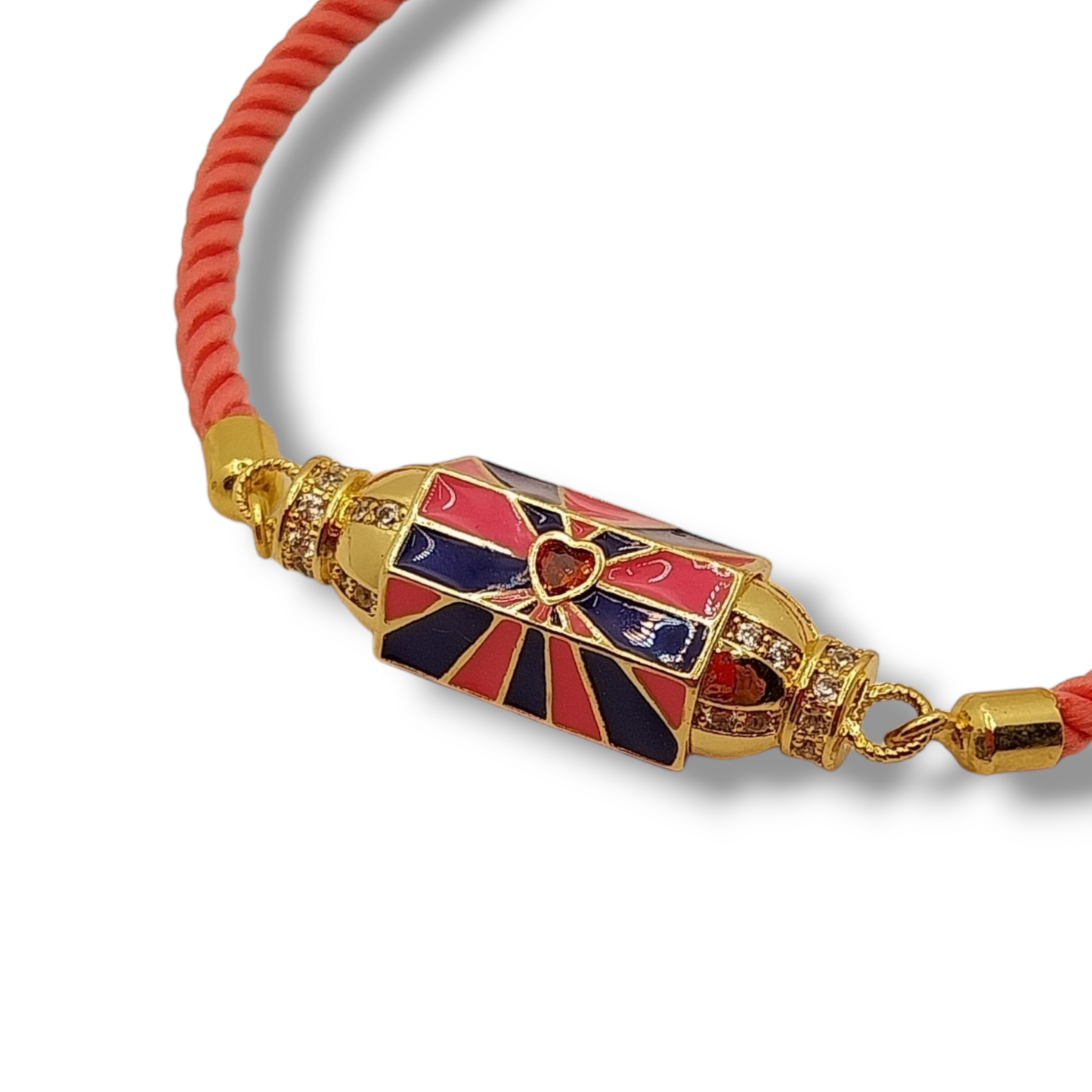 Bracciale con charm cuore portafortuna smaltato cordino rosa scuro