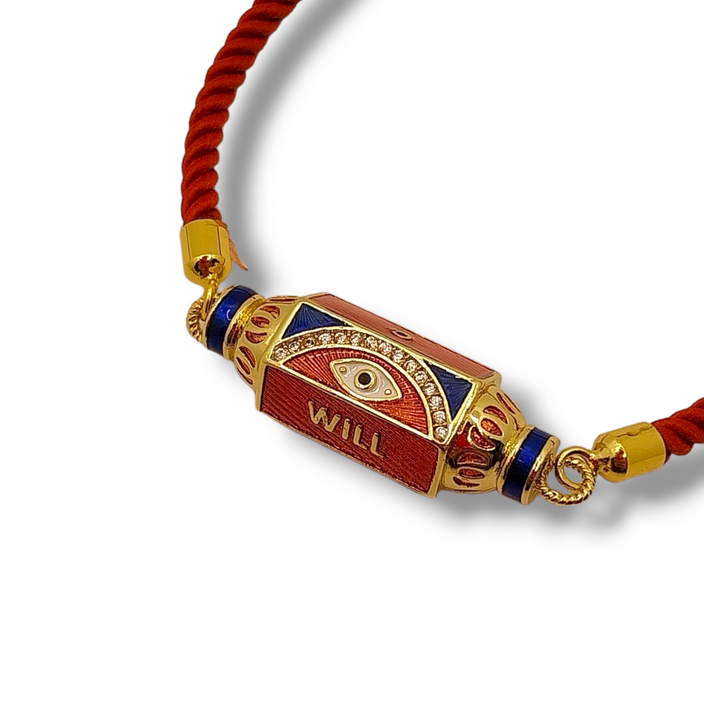 Bracciale con charm "will" portafortuna smaltato cordino arancio