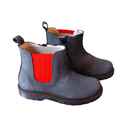 Stivaletti beatles nabuk blu con elastico rosso