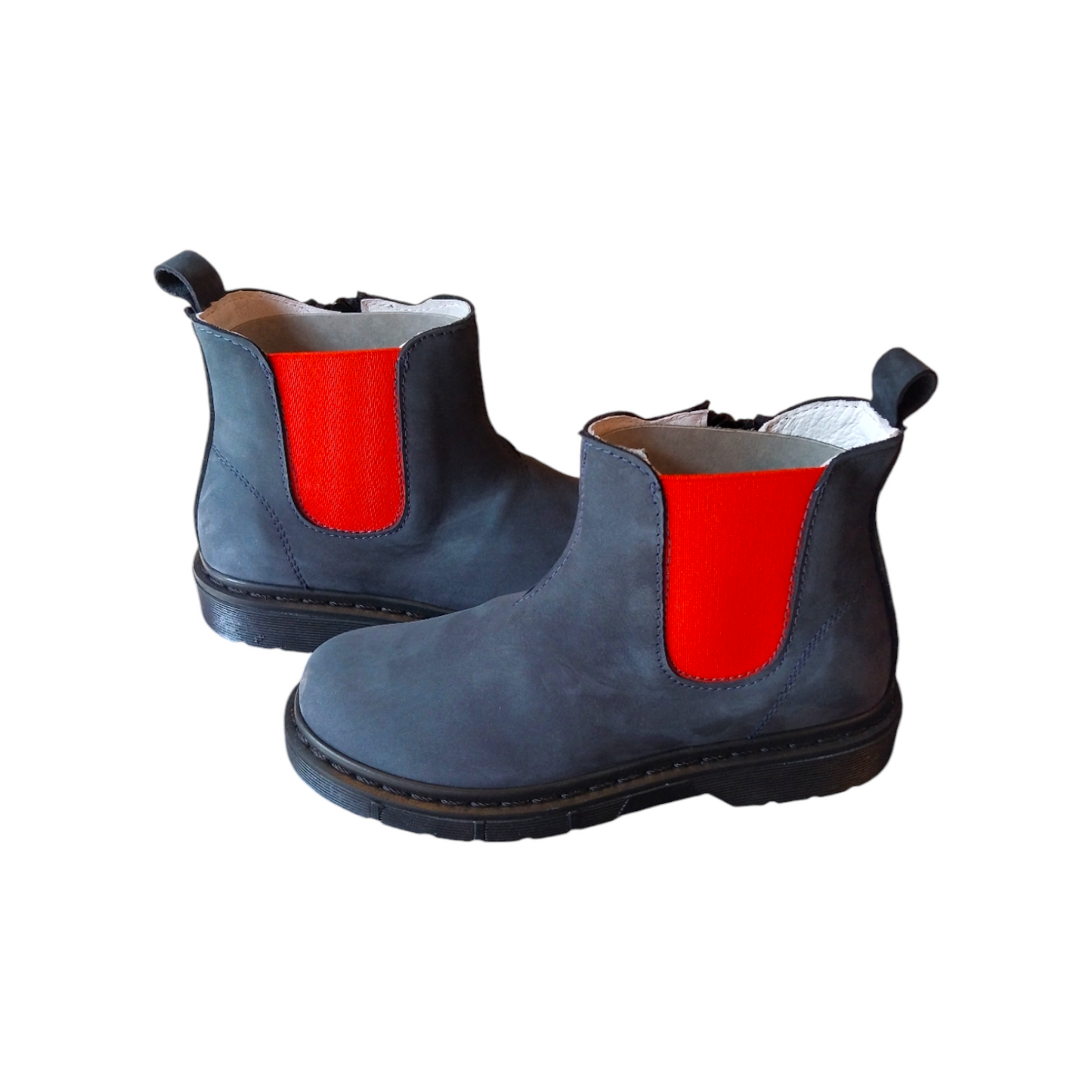 Stivaletti beatles nabuk blu con elastico rosso