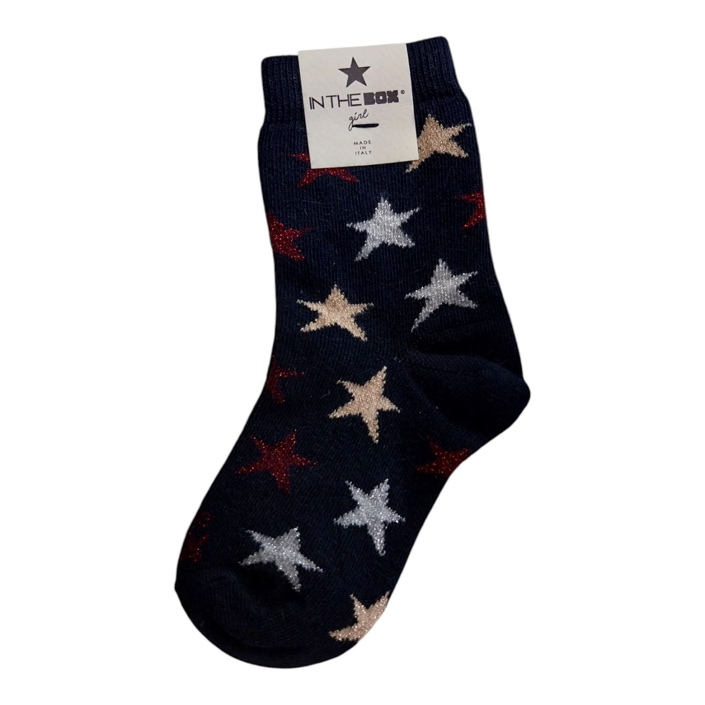 Calze stelle blu con stelle rosse oro argento glitter