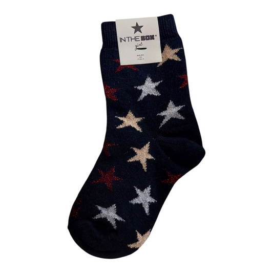Calze stelle blu con stelle rosse oro argento glitter