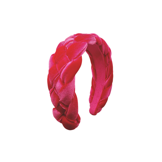 Cerchietto in velluto a treccia fucsia