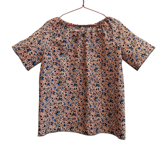 Camicia maniche corte cotone fermo geometrico blu e rosa