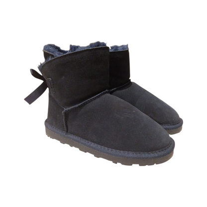 Stivaletti con pelo blu alto con fiocco