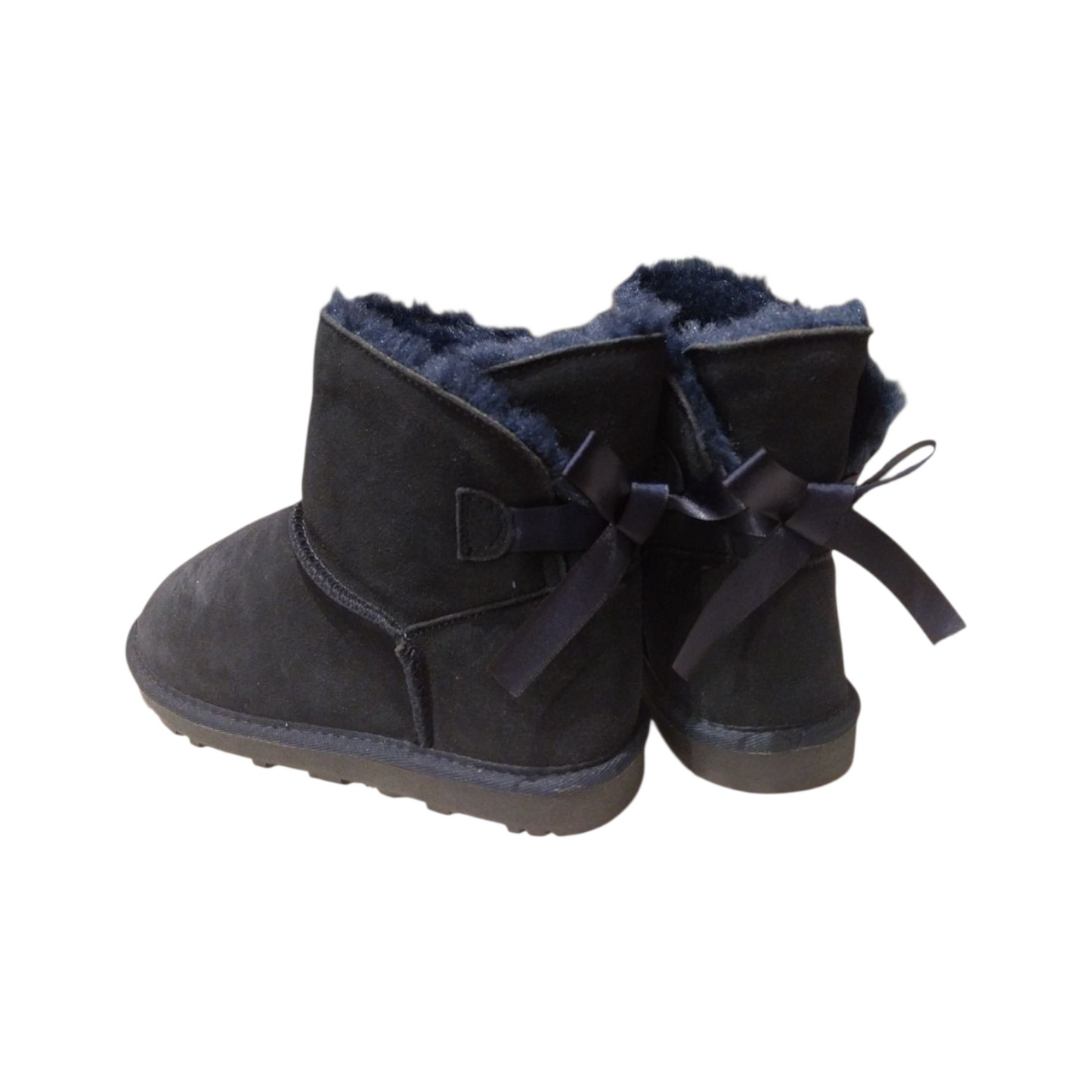 Stivaletti con pelo blu alto con fiocco