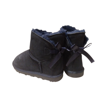 Stivaletti con pelo blu alto con fiocco