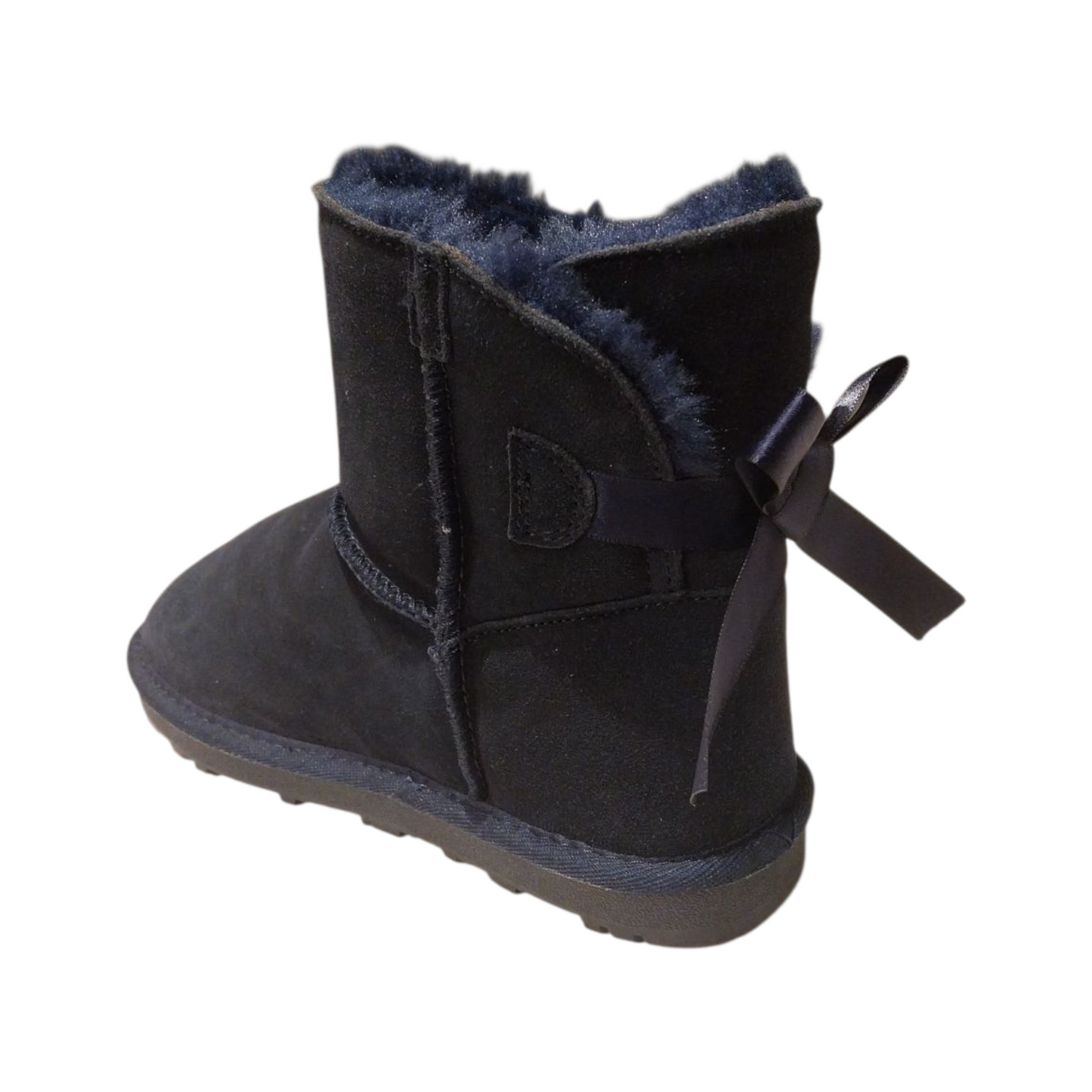 Stivaletti con pelo blu alto con fiocco