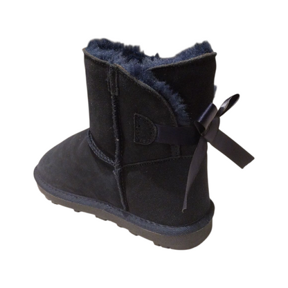 Stivaletti con pelo blu alto con fiocco