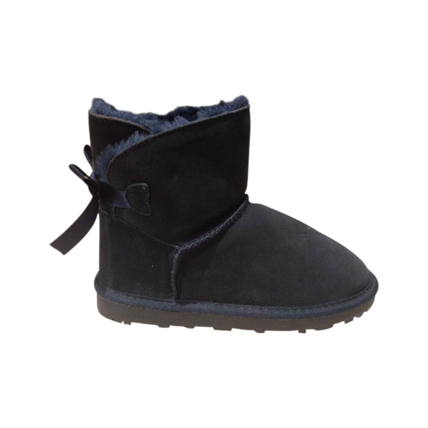 Stivaletti con pelo blu alto con fiocco