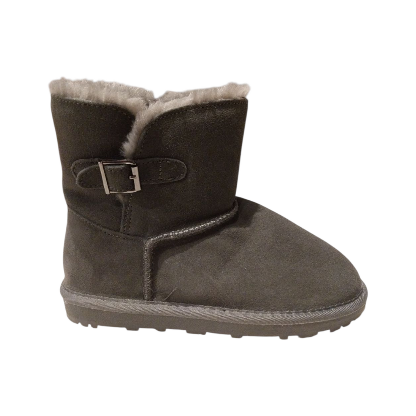 Stivaletti con pelo grigio alto con fibbia